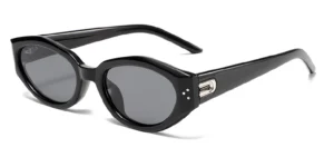 Narrow Chunky Oval Cat Eye Sunglasses with Metal Hinge - 55065